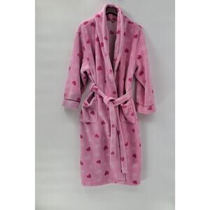 Pink VS Robe with Belt Womens 1x Hearts Thick Fleece Full Length Pockets Winter